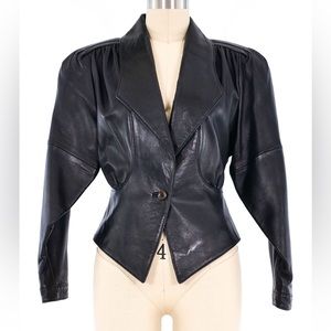 Tannery West Leather Jacket Cinched Waist Bold Padded Shoulders Size XS